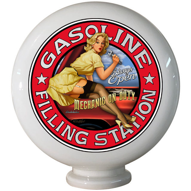 Mechanic On Duty Gas Pump Globe