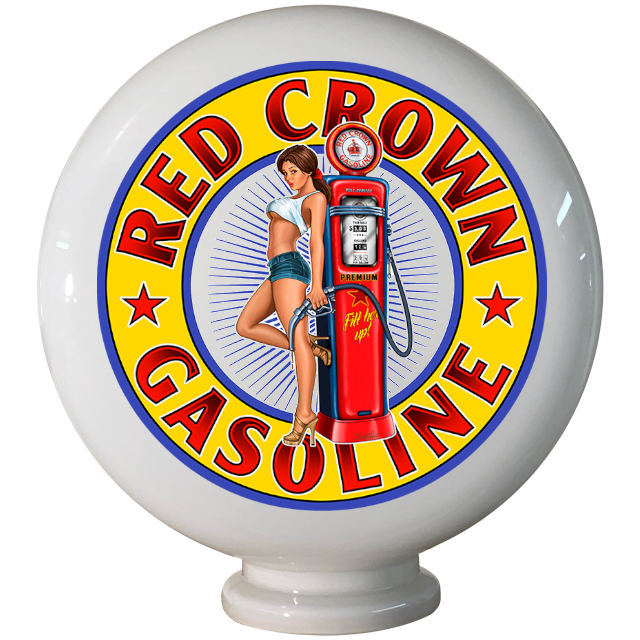 Red Crown Gasoline Girl Gas Pump Globe